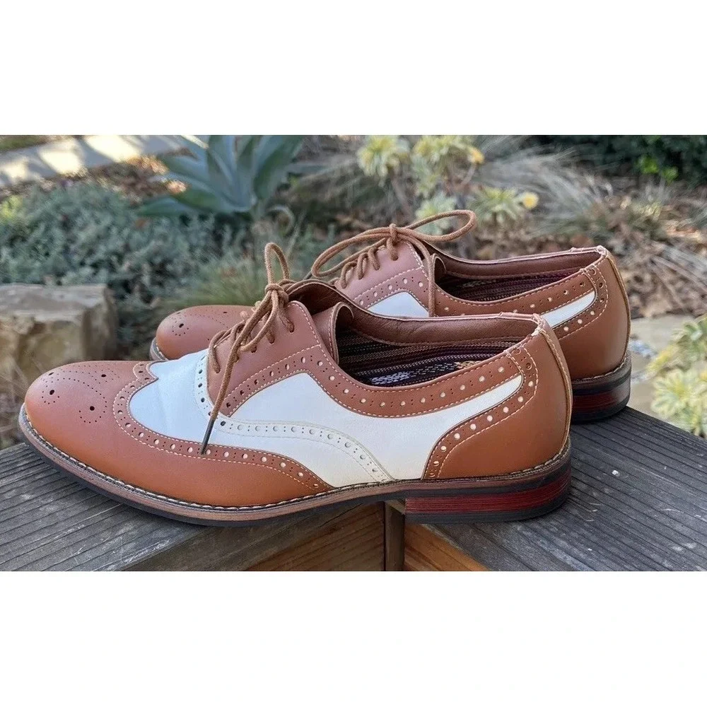 Ferro Aldo Mens Wingtip M139001D Brown and White Brogue Arthur Shoes 7